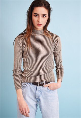 90'S RETRO GRUNGE STRIPED KNIT JUMPER TOP