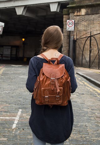 BURNT ORANGE LEATHER BACKPACK / RUCKSACK
