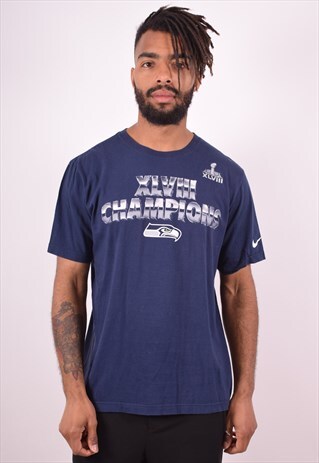NIKE MENS VINTAGE T-SHIRT TOP LARGE BLUE 90S