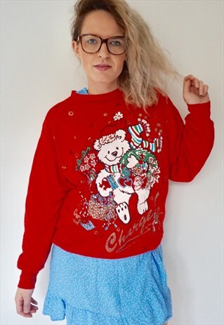 VINTAGE KITCH RETRO RED CHRISTMAS SWEATER SIZE XL