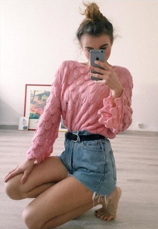 MERMAID SCALE WIDE SLEEVE KNITTED TOP
