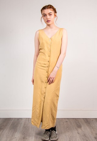 90'S VINTAGE BEIGE BUTTON FRONT GRUNGE DRESS