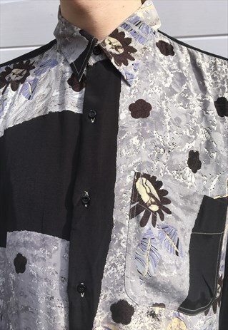 MENS VINTAGE 80S TOP LONG SLEEVE FESTIVAL BOHO FLORAL SHIRT