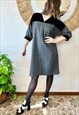 70s vintage stripe wool dress with velvet detail
