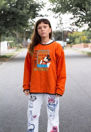VINTAGE 90'S MICKEY MOUSE SWEATSHIRT IN ORANGE AND BLACK