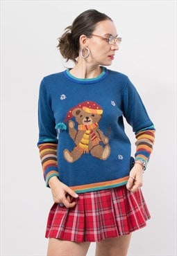 Vintage 90's Teddy Bear sweater embroidered pullover women