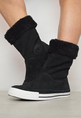 VINTAGE 90S CONVERSE BLACK SUEDE FLEECE LINED BOOTS GRUNGE