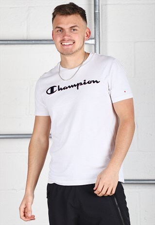 Vintage Champion T-Shirt in White Short Sleeve Tee Small