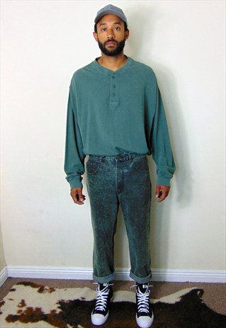 90S CLASSIC HIGH RISE OVERDYED ACID WASH GREEN JEANS 34