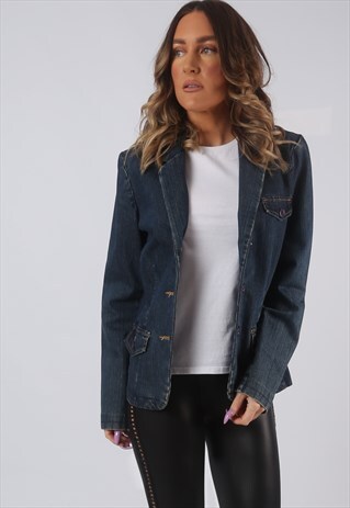 DENIM JACKET BLAZER FITTED IZOD VINTAGE UK 12 (GKCX)
