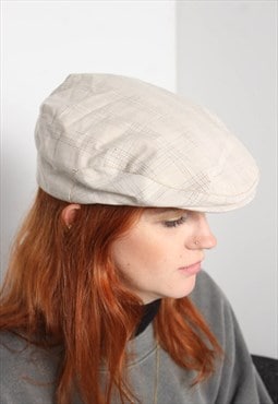 Vintage Check Flat Cap Hat Beige