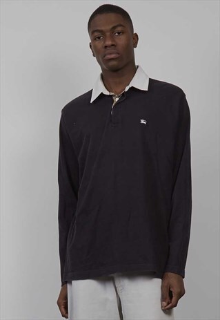 VINTAGE 90'S BURBERRY TARTAN BLACK POLO SWEATER