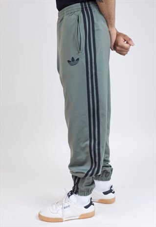 VINTAGE 90S ADIDAS KHAKI DARK GREEN TRACKSUIT BOTTOMS