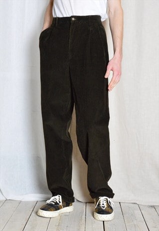 VINTAGE 90S BROWN CORDUROY PLEATED MENS PANTS