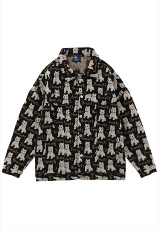KALODIS CARTOON PUPPY PRINT VINTAGE DENIM JACKET