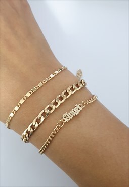 3 Pack of Y2K Chain & Angel Motif Bracelets in Gold