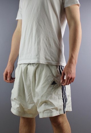 VINTAGE ADIDAS SHORTS IN WHITE WITH POCKETS, EMBROIDERED LOG