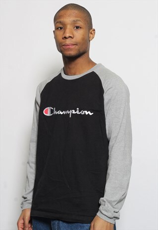 VINTAGE CHAMPION BIG LOGO LONG SLEEVE T-SHIRT BLACK