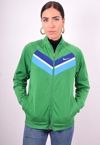 NIKE WOMENS VINTAGE TRACKSUIT TOP JACKET MEDIUM GREEN 90'S