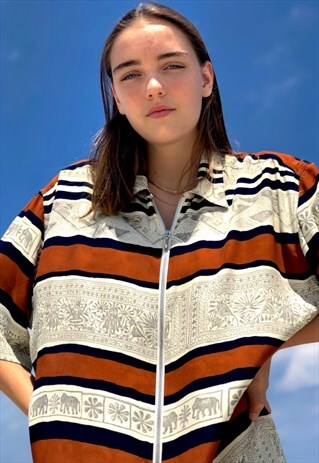 VINTAGE 80'S MULTICOLOR PRINTED SHORT SLEEVE ZIP UP SHIRT