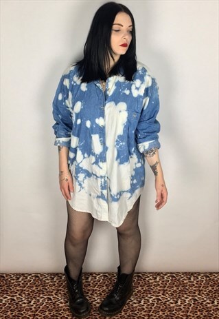 REWORKED VINTAGE ACID WASH DENIM SHIRT SIZE MEDIUM