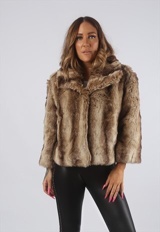 VINTAGE FAUX FUR COAT JACKET SHORT UK 12 M (H4H)
