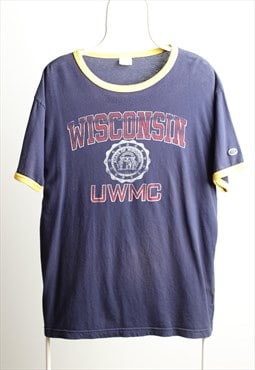 Vintage Champion Wisconsin UWMC Crewneck T-shirt Navy Size L