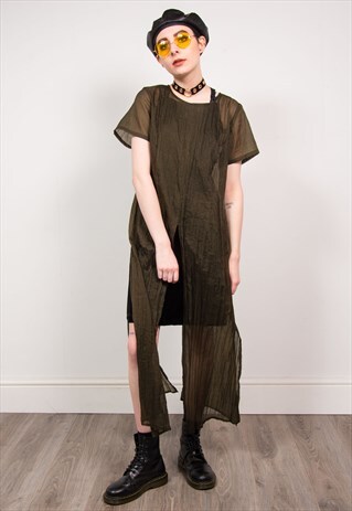 VINTAGE 90'S GREEN SHEER LONG FLOATY OVERSIZED TOP