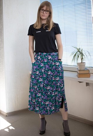 VINTAGE 80'S MIDI MULTICOLOUR PATTERNED SKIRT