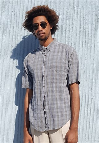 90S HERTIAGE SKATER GRUNGE PLAID SHORT SLEEVE OXFORD SHIRT