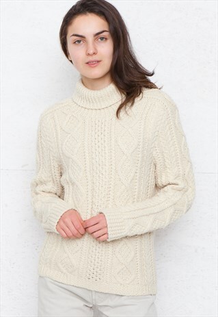 VINTAGE BEIGE TURTLE ROLL NECK KNIT JUMPER SWEATER