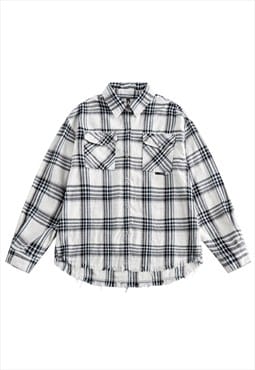 Ripped check shirt distressed plaid blouse grunge top grey