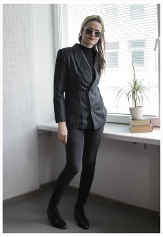 VINTAGE 80'S GREY STRIPED LONG SLEEVE JACKET