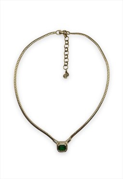 Vintage Dior Necklace green gem diamante Gold plated