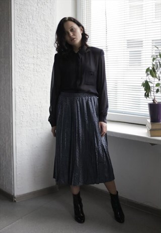 VINTAGE 80'S GREY PLEATED MIDI SKIRT