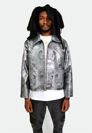DEBOSSED SKULL LEATHER JACKET