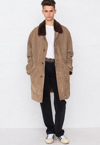 VINTAGE BROWN SHERPA SHEARLING FAUX FUR COAT