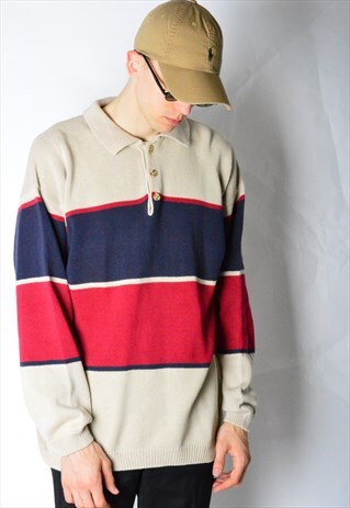VINTAGE 90S STRIPED COLOUR BLOCK JUMPER