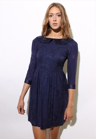 VINTAGE 1970'S 70'S PAISLEY PETER PAN COLLAR MINI DRESS XS-S