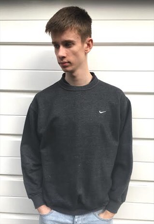 MENS NIKE GREY SWEATSHIRT WHITE JUMPER TOP CREW NECK 90S Y2K