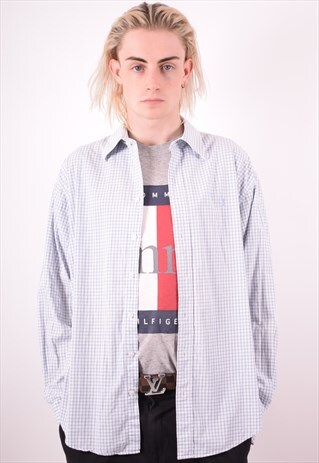 YVES SAINT LAURENT MENS VINTAGE SHIRT LARGE WHITE CHECK 90S
