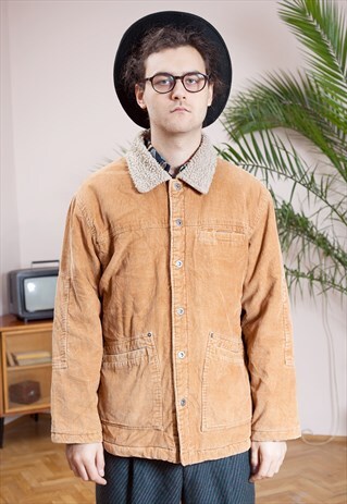 VINTAGE, GRUNGE CAMEL CORDUROY SHERPA JACKET FROM THE 90S