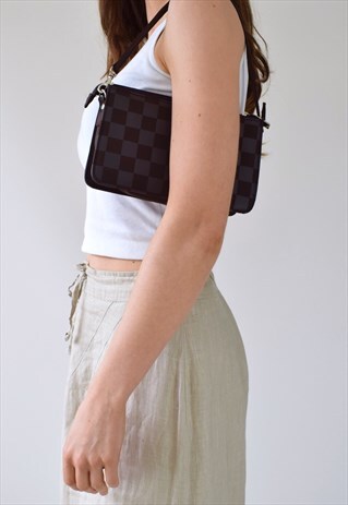 VINTAGE Y2K 90S MINI SHOULDER BAG BROWN CHECK PRINT