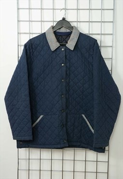 Vintage 90s Quilted Racing jacket Tweed Collar Blue Size L