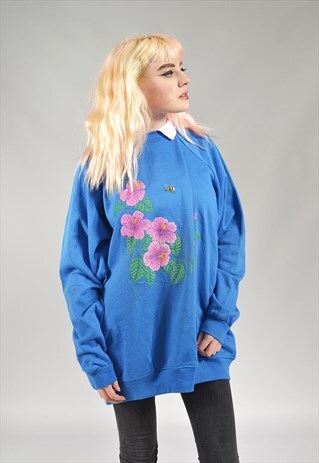 VINTAGE BLUE FLORAL COLLARED SWEATER