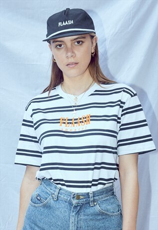 STRIPED T-SHIRT IN NAVY AND WHITE WITH EMBROIDERED LOGO