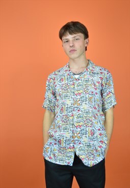 Vintage multicolour graphic abstract print shirt