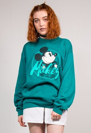 VINTAGE 90'S TURQUOISE MICKEY MOUSE DISNEY SWEATER