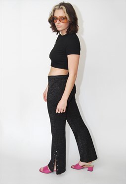 Glitter Flare Trousers (M) vintage black silver bootcut 90s