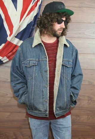 VINTAGE LEVI'S SHERPA DENIM JACKET BORG LINED XL 52